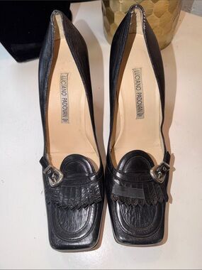 Luciano Padovan Black Leather loafer Heels